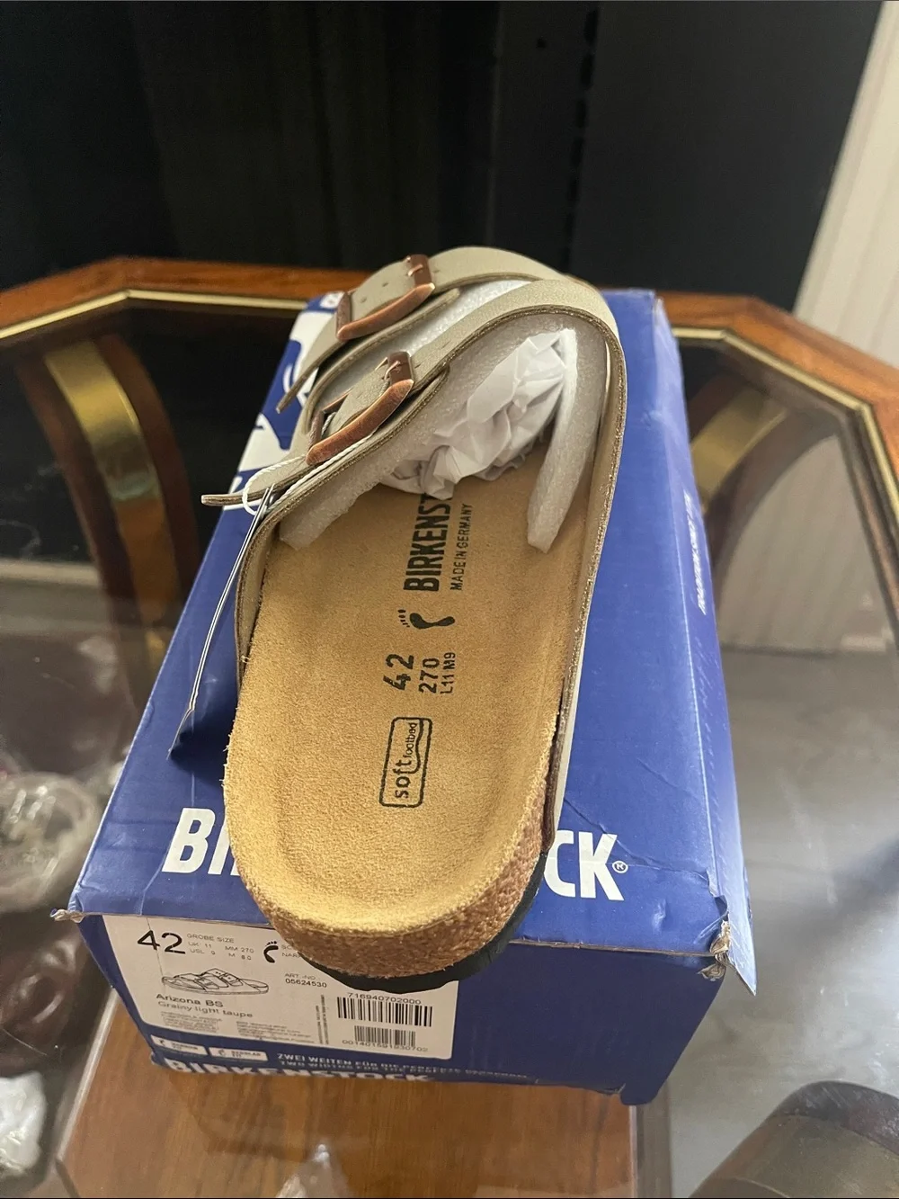 Birkenstock Arizona Two-Buckle Sandal in Olive with Copper Hardware